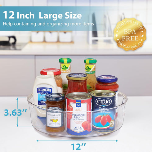 Guzon 4 Pack Lazy Susan Organizer, 12 Inch Clear Rotating Turntable for Kitchen, Pantry, Dresser, Bathroom