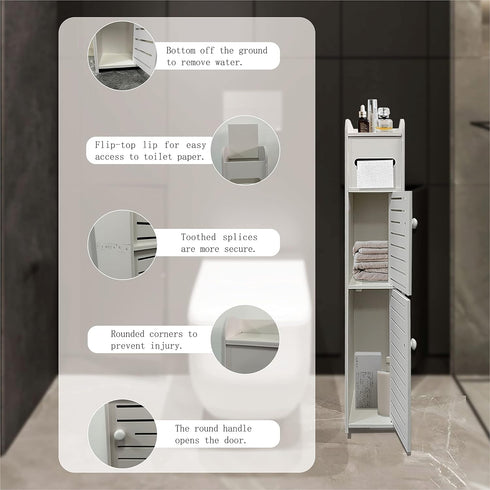 2 Small Bathroom Storage Cabinet, Slim Toilet Paper Organizer with Doors & Shelves, Over Toilet Storage Cabinet