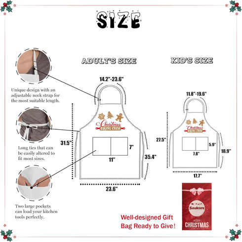 2 Pack Christmas Matching Aprons for Kids and Adults, Christmas Baking Crew, White Kitchen Aprons with 2 Pockets for