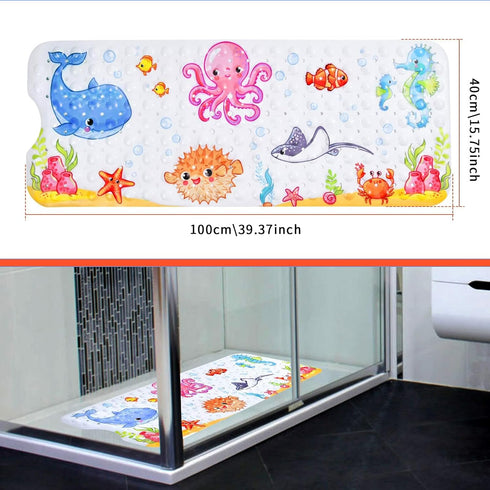 40 Inch 16 Inch-Rectangular, Secopad Bath Mat for Tub Non Slip, Machine Washable Anti-Slip Cartoon Baby Bathtub Shower