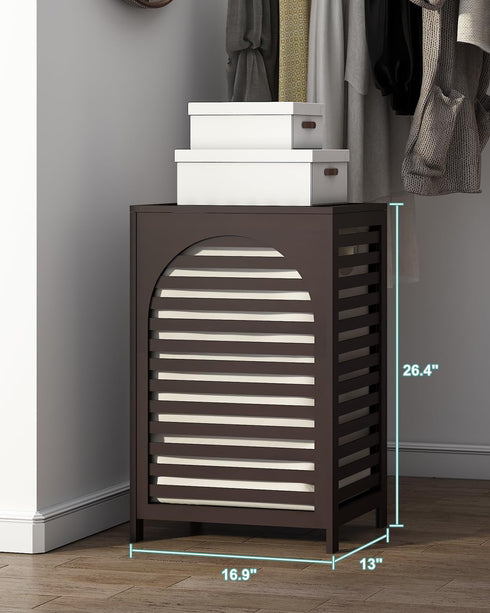 Laundry Hamper with Lid - 22.5 Gallon (85L) Bamboo Wood Clothes Basket with Lid and Handles, Brown
