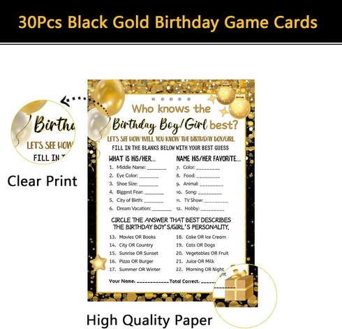 Set 30 HOMANGA Who Knows The Birthday Boy Girl Best, Birthday Game Cards for Party Activities, Birthday Game Cards