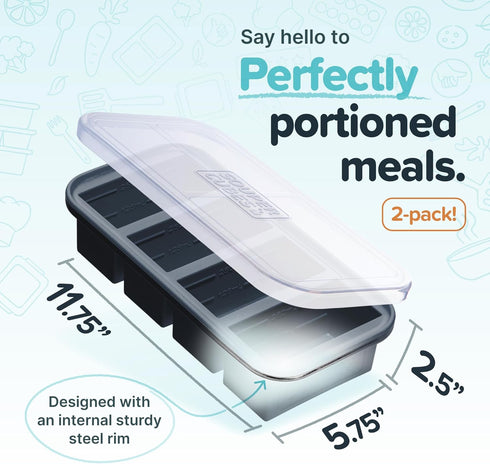 Souper Cubes 1 Cup Silicone Freezer Molds - Easy Meal Prep Container and Kitchen Storage Solution - 2-Pack Charcoal