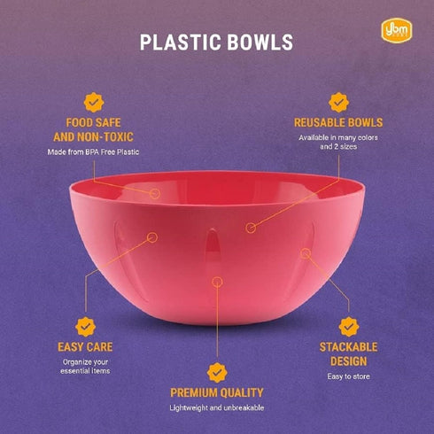 YBM HOME 8-Inch Plastic Serve Mixing Bowl, Ideal for Cereal, Snacks, Salad, Microwave Safe, Pink