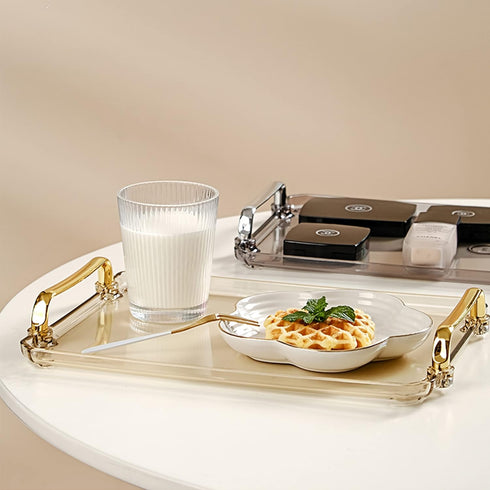 Acrylic Serving Tray with Handles ottoman Countertop Decorative Tray Serving Tray Spill-Proof Tray for Coffee Table Living Room Bedroom 16 x 9 x 0.8 inches - (Transparent color) by Waltsun