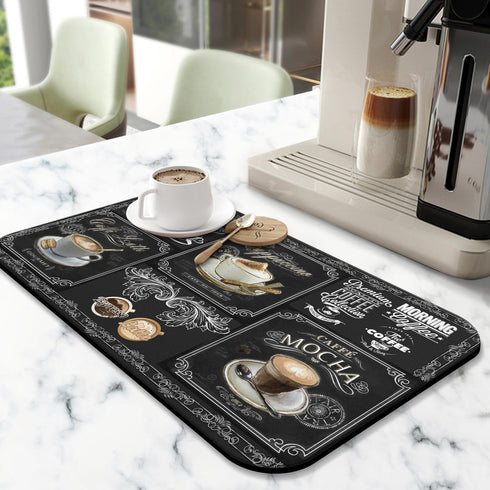 Fun Coffee Mat 19inx12in,Coffee Bar Mat for Countertops,Absorbent Hide Stain Anti-Slip Coffee Bar Accessories Fit Under Coffee Machine Mat,dish Drying Mats for Kitchen by Kuyig Home