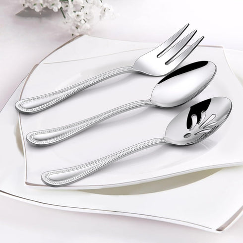 Serving Set, HaWare 6 Pieces Stainless Steel Silverware Utensils, Pearled Edge Hostess Set for Buffet Party, Mirror
