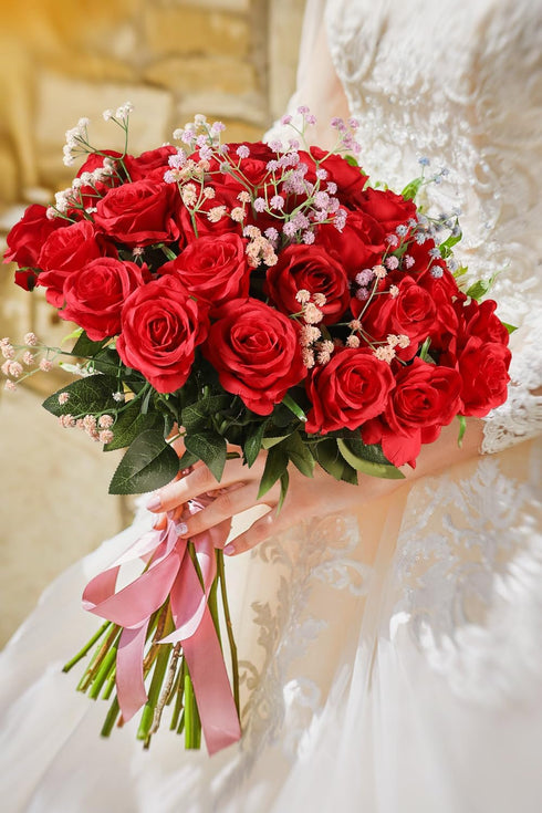Luyue 10PCS Artificial Roses Flower with Stems, Realistic Long Stem Faux Rose for Valentine's Day Wedding Home Decor