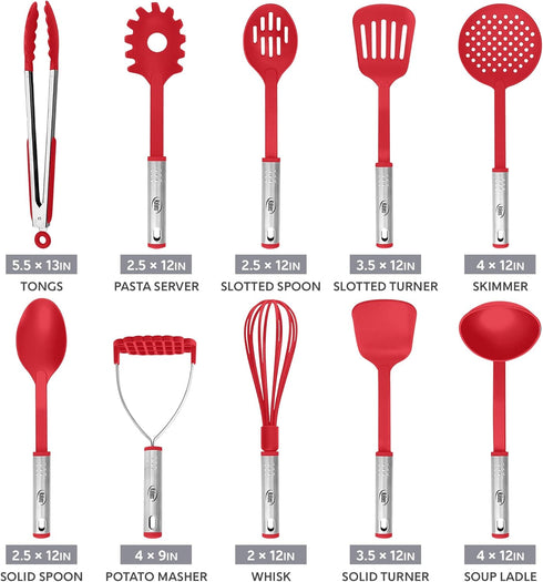 Kitchen Utensils Set, 10 Nylon Stainless Steel Cooking Utensils, Non Stick and Heat Resistant Cookware