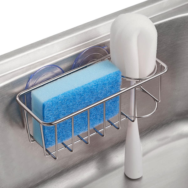 Sink Caddy Sponge Holder for Kitchen Sink, 2 Suspension Options, SUS304 Stainless Steel (Silver)