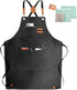 Chef Apron, Cross Back Cotton Canvas Apron for Women and Men with Adjustable Straps and Large Pockets