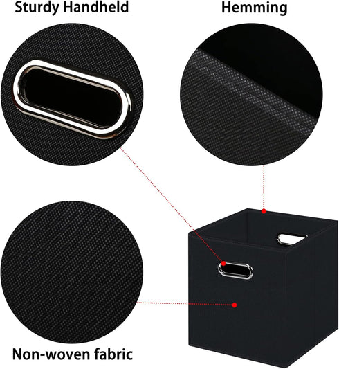 Black Foldable Storage Cubes Bins - Fabric Storage Box Organizer with Dual Handles for Home