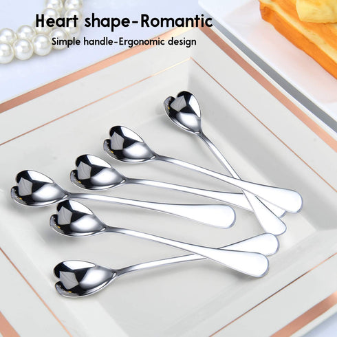 Mini Coffee Spoons Set of 6, Demitasse Spoons, Heart Shaped 4.9-inch 18/10 Stainless Steel Espresso Spoons