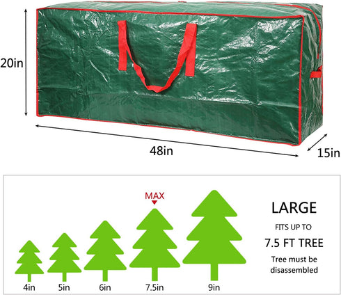 Sattiyrch Christmas Tree Storage Bag, Fits Up to 7.5 ft Trees with Reinforced Handles & Waterproof Material (Green)
