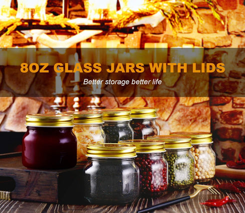 8 oz 30 Pack- -1/4 30 Rainforce Mason Jars Small Mason Jars With Gold Lids Quart Canning Jars| Storage Pickling Jars