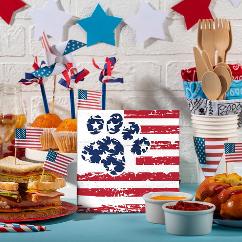 JXREQ Patriotic Red White and Blue Dog Paw Desk Decor for 4th of July, Independence Day Tiered Tray Decor