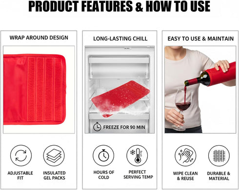 Gel Wine Bottle Cooler Sleeve - Freestanding Carrier for Red, White Wine & Champagne - Reusable Chilling Sleeve
