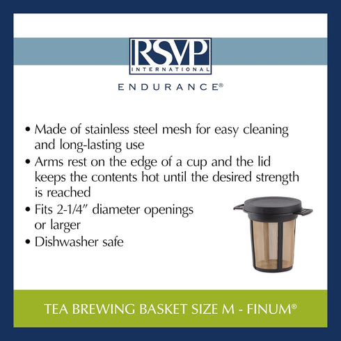 RSVP International Endurance Finium Collection, Loose Leaf Brewing Basket, 3.75" Diameter, Black
