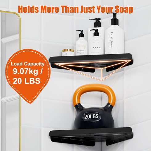 2 Pack Fikoksol Shower Caddy, Bathroom Corner Shelf, Triangle Shelf Storage for Bathroom Shower, Black Metal Shower