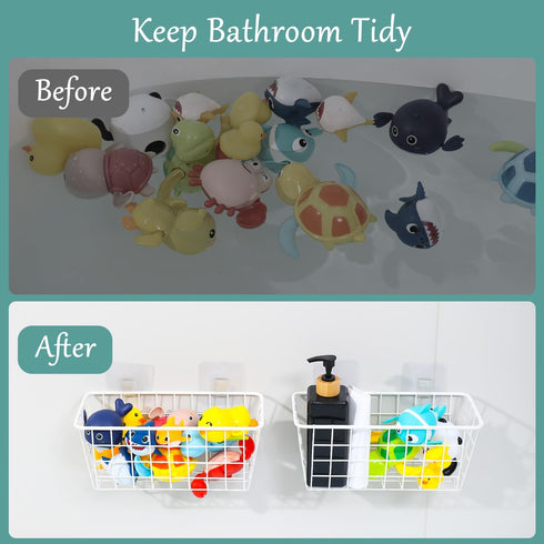 VEGEVIGI 2 Pack Metal Bath Toy Holder, Hanging Bathtub Toy Storage, Wall Mounted Bath Tub Baby Toys Organizer, Iron