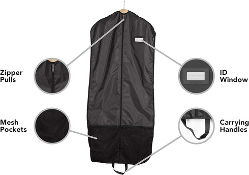 Covermates Keepsakes Deluxe Garment Bag Set - Premium Polyester, Full Length Zipper, ID Window, Black