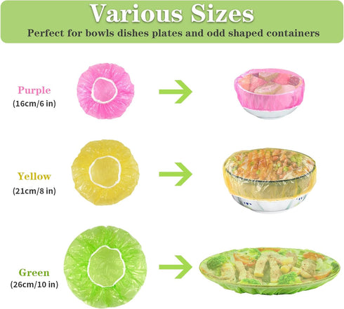 Plastic Bowl Covers, 60 PCS Elastic Reusable Fresh Keeping Bags, 3 Size Food Covers