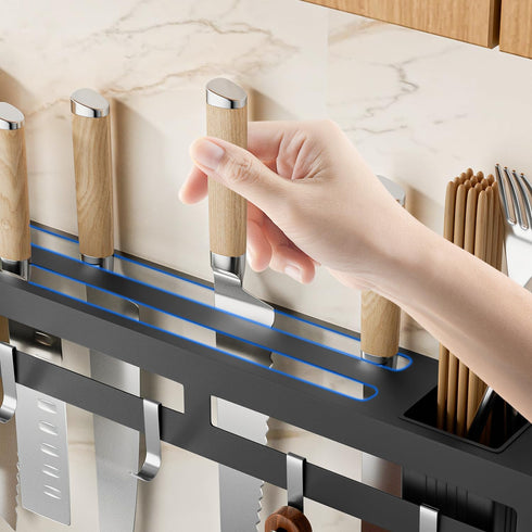 Wall Mount Utensil Rack, 15.7inch Stainless Steel Holder with Hooks for Spoons, Knives, Forks, and Cutlery Shelf