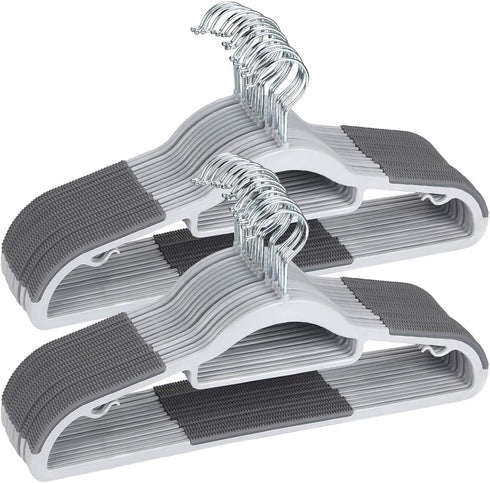 OIKA 50 Pack Non-Slip Plastic Hangers with Tie Rack, Heavy Duty Slim Closet Hangers for Shirts, Pants, Grey