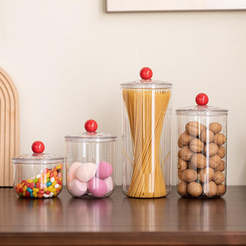 Clear Plastic Candy Jar with Lid for Office Desk, Cookie Storage Jar for Kitchen Counter, Apothecary Jar for Cotton