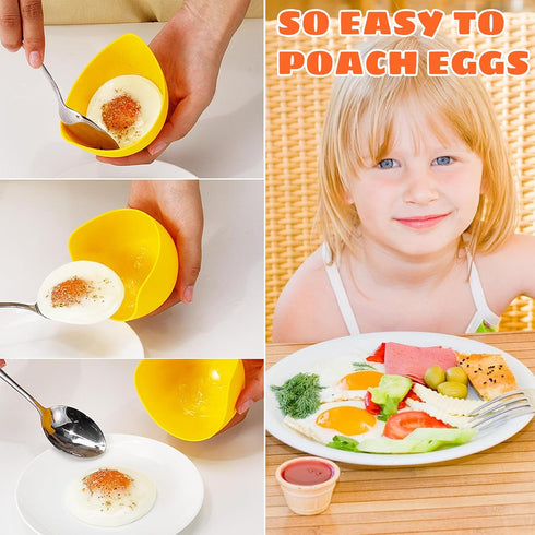 Egg Poacher - Poached Egg Cooker with Ring Standers, Food Grade Non Stick Silicone Egg Poaching Cup for Microwave or