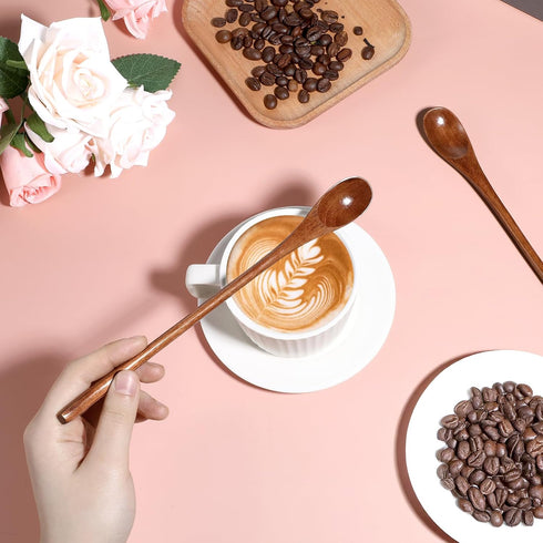 Piriuuo 2 9.25 Inch Pcs Long Wooden Teaspoon, Wooden Teaspoons for Honey Long Bamboo Honey Spoons for Jam Dessert