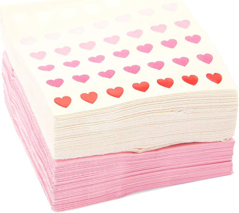 Sparkle and Bash 100-Pack Valentine’s Day Napkins - 5 x 5-Inch Folded Pink Paper - 3-Ply Soft Absorbent