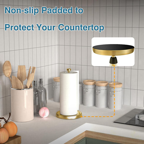 Countertop, Paper Towel Holder Gold Kitchen Accessories Decor, Stainless Steel, Weighted Base, Gold, Paper Towel Roll