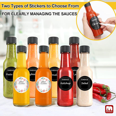 3 oz, 24 Pack GMISUN Mini Hot Sauce Bottles Ginger Shot Bottles with Shrink Capsules, Glass Mini Wine Bottle