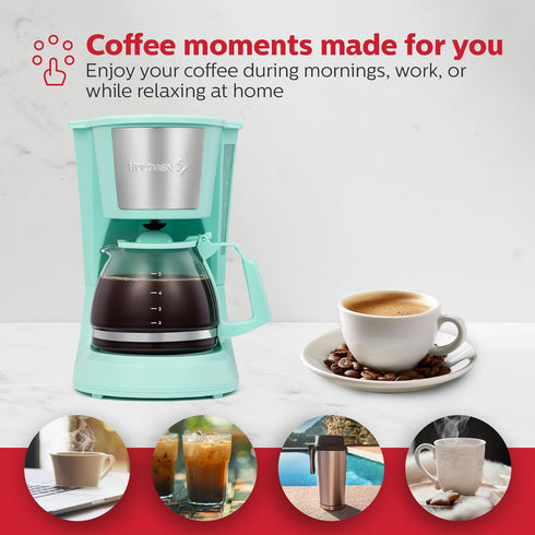 HH-0914701I 5-Cup 9.8x10x5.7 Holstein Housewares Coffee Maker, Mint