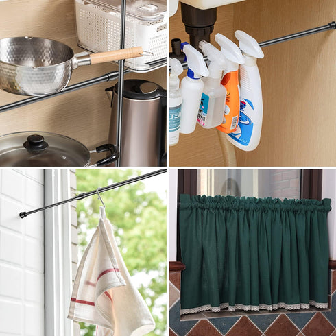 AIZESI Short Tension Curtain Rods, 4 Pcs Black, 28" to 41"