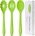 Silicone Cooking Spoons, Heat Resistant Large Slotted Spoon, Solid Basting Spoon Set for Nonstick Cookware (Green)