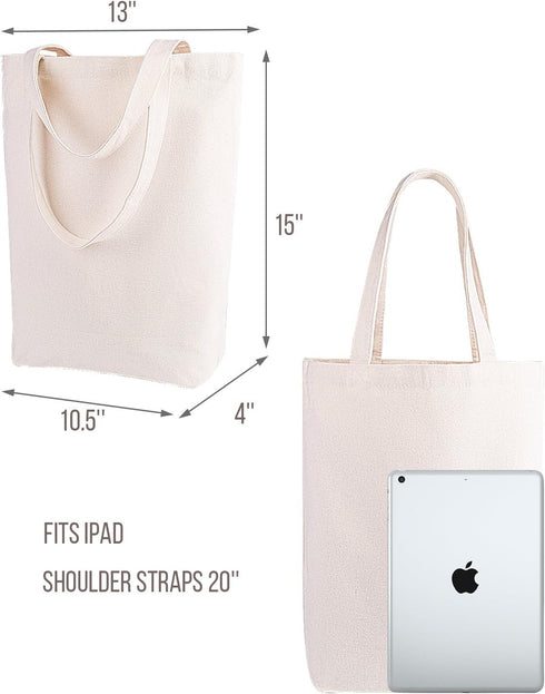 Lily queen 15H 13W 4D Inch Natural Canvas Tote Bags for Crafting and Decorating Reusable Grocery Washable Bag Shopping