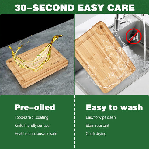 Small Bamboo Cutting Boards - Mini Cutting Board with Built-in Handle for Camping, Juice Groove for Fruits