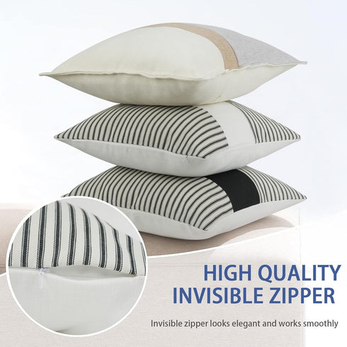 18x18, Set 2, Farmhouse Pillow Covers Boho Modern Accent Square Throw Pillow Covers of Black and White Striped