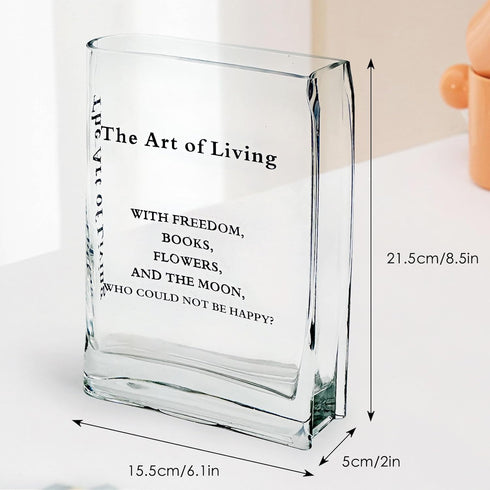 Aoderun Book Vase for Flowers Clear Glass Vase for Book Lovers Unique Flower Vase for Bookshelf Living Room