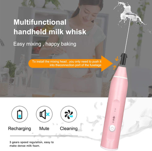 Milk Frother Handheld, Gbivbe Rechargeable Whisk Drink Mixer for Coffee with Art Stencils, Mini Foamer for Cappuccino