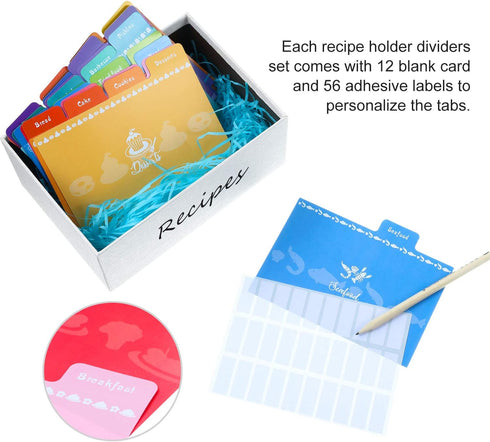 Outus 36 Pieces Recipe Card Dividers: 24 Labelled and 12 Blank Tabs for 4 x 6 Inch Cards Organize