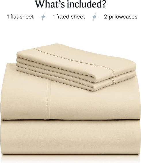 LuxClub 4 PC Full Size Sheet Set, Deep Pockets 16", Wrinkle Free Cooling Sheets, Cream Full