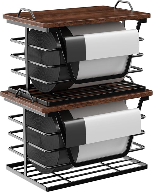 2 Pack Stackable Trash Bag Holders with Wood Top, Large & Small