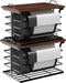 2 Pack Stackable Trash Bag Holders with Wood Top, Large & Small