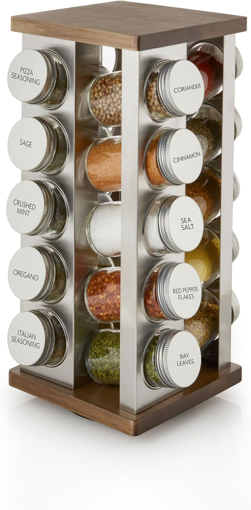Kamenstein 20 Jar Vintage Spice Rack with Spices Included, Revolving Countertop Spice