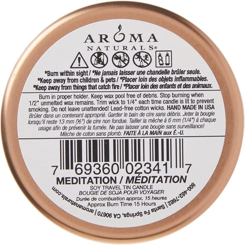 Aroma Naturals Tin Candle, Patchouli and Frankincense Essential Oil, Natural Soy Scented, Meditation, 2 Count
