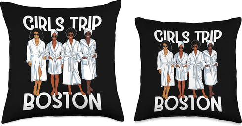 Girls Trip 2024 Boston Spa Relax Throw Pillow for Black Melanin Women, 16x16, Multicolor