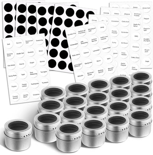 20 Pack 240 Set Bekith Magnetic Spice Jars, Magnetic Spice Containers for Refrigerator, Seasoning Tins with Clear Top